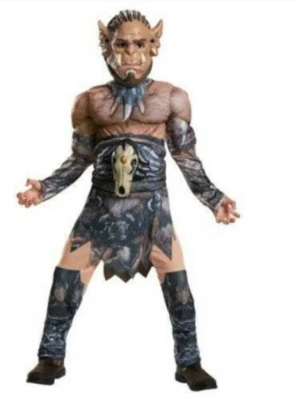 Warcraft Durotan Warrior Muscle Halloween Costume 7/8 Jumpsuit, Mask Boys 3 Pc